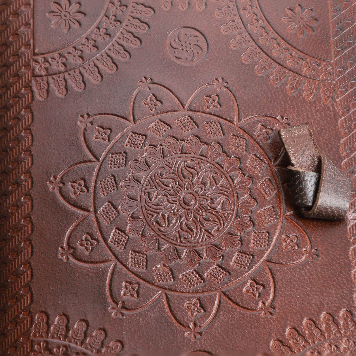 Handcrafted Dark Brown Owl Embossed 100% Genuine Leather Journal With Hand Dyed & Handmade Papers image number 5