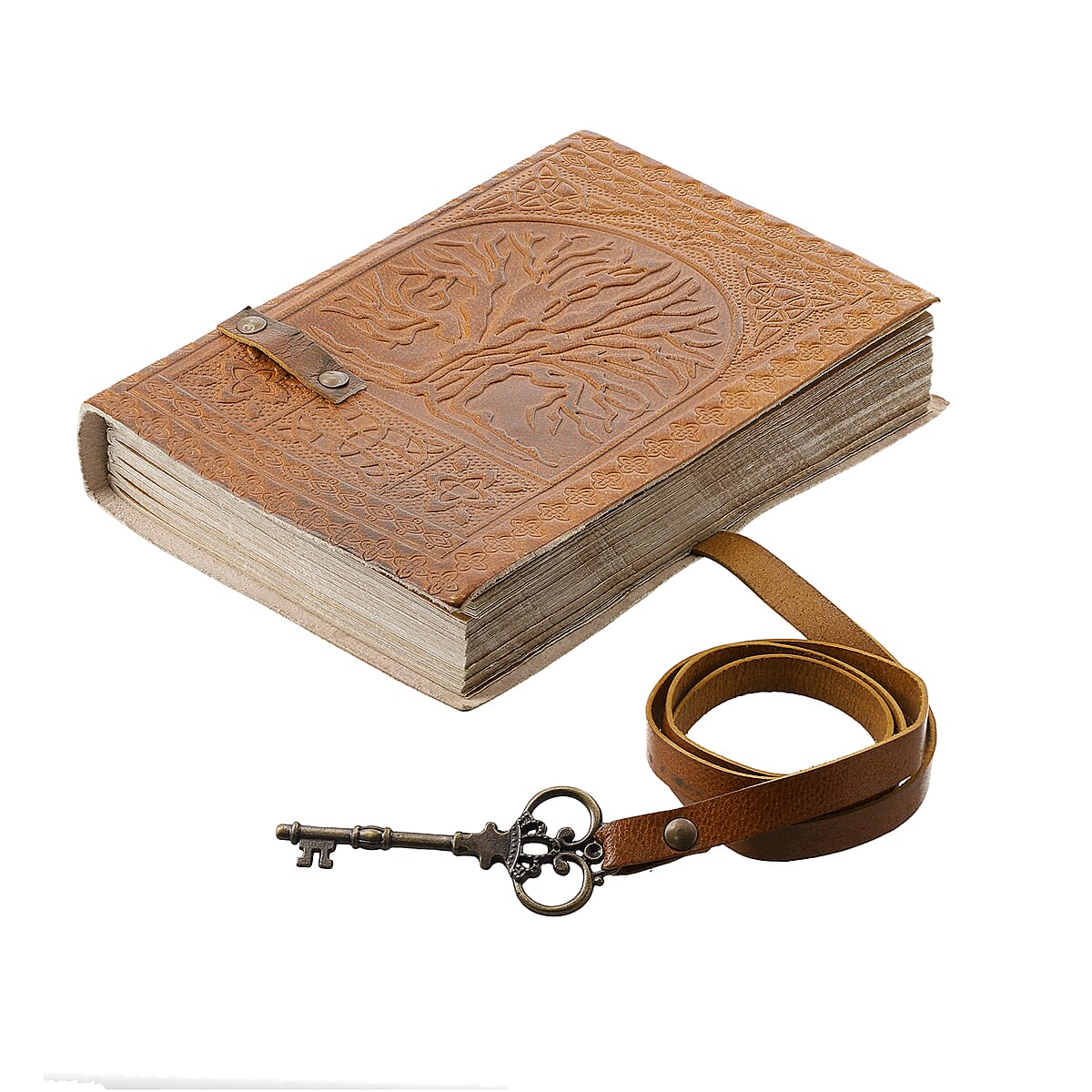 Handcrafted Brown Tree Of Life Embossed 100% Genuine Leather Journal With Hand Dyed & Handmade Papers image number 2