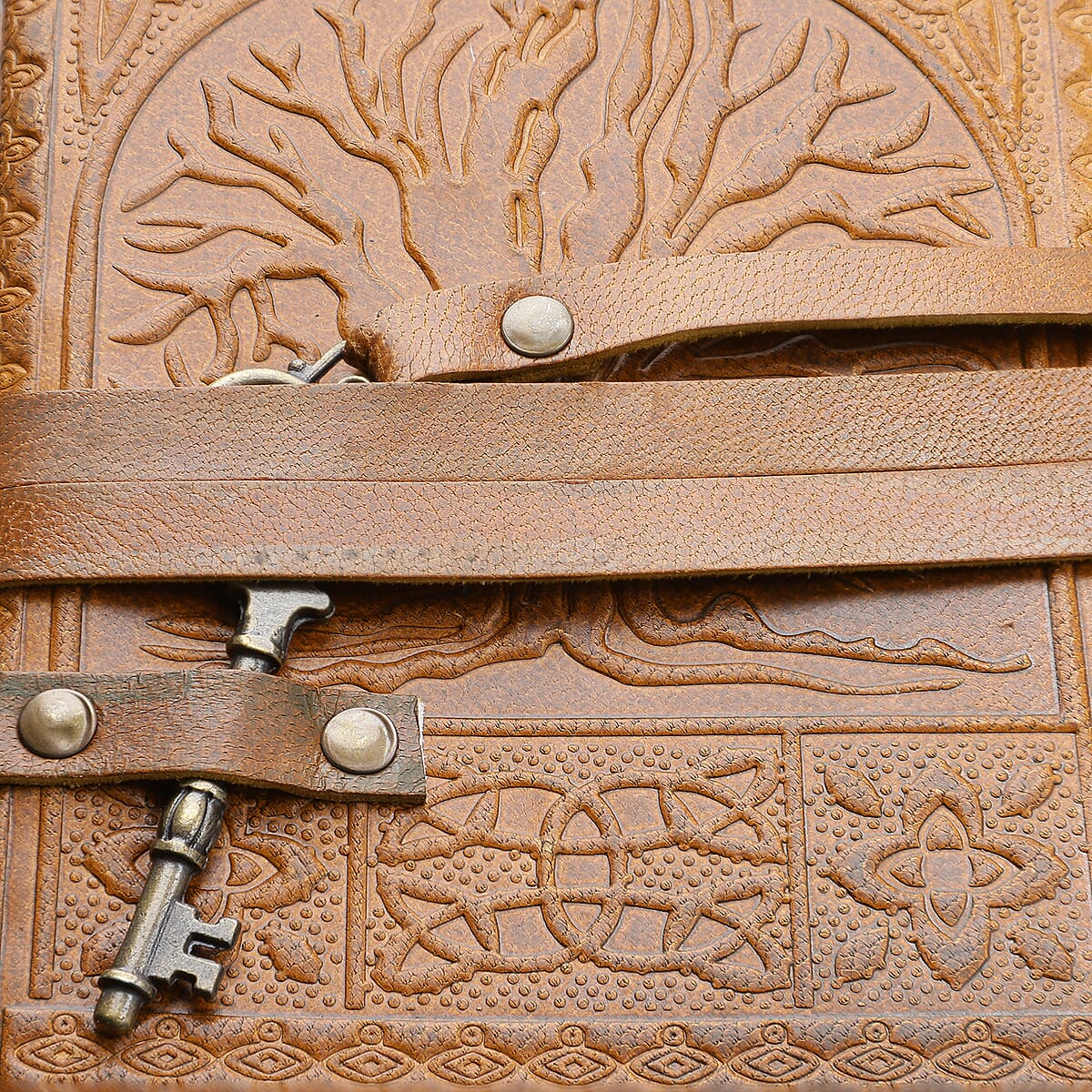 Handcrafted Brown Tree Of Life Embossed 100% Genuine Leather Journal With Hand Dyed & Handmade Papers image number 4