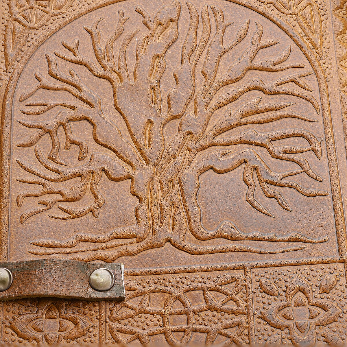 Handcrafted Brown Tree Of Life Embossed 100% Genuine Leather Journal With Hand Dyed & Handmade Papers image number 5