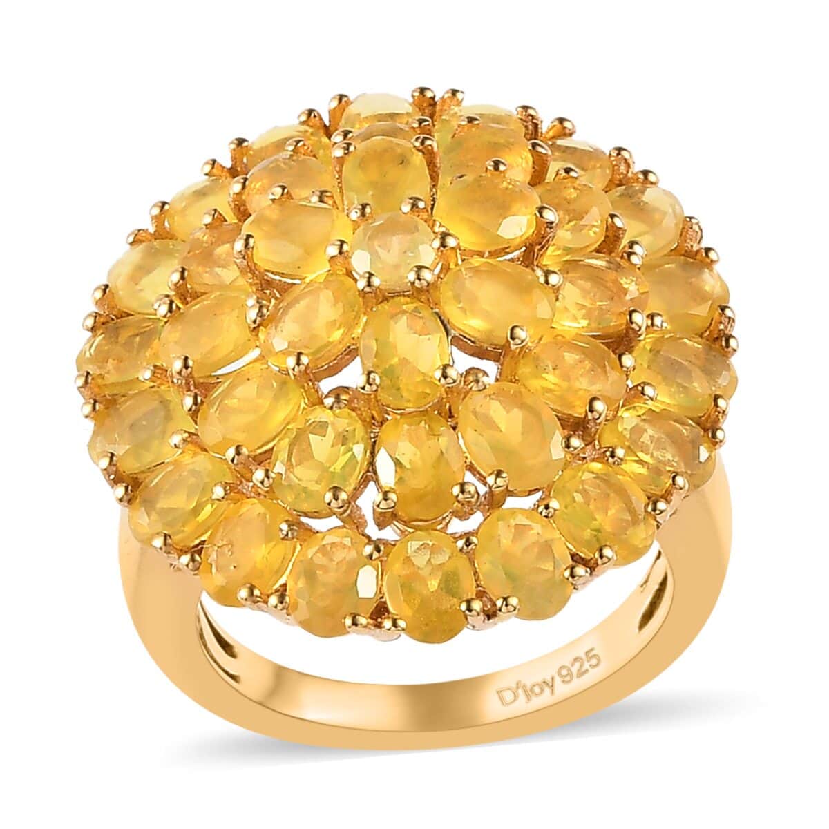 Tanzanian Natural Canary Opal Floral Ring in Vermeil Yellow Gold Over Sterling Silver 4.15 ctw image number 0