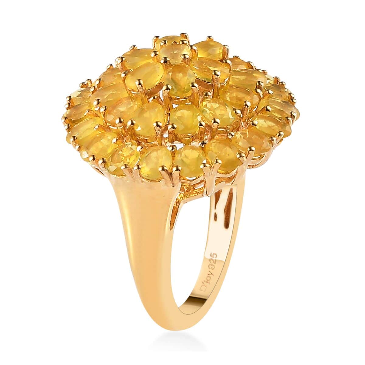 Tanzanian Natural Canary Opal Floral Ring in Vermeil Yellow Gold Over Sterling Silver 4.15 ctw image number 3