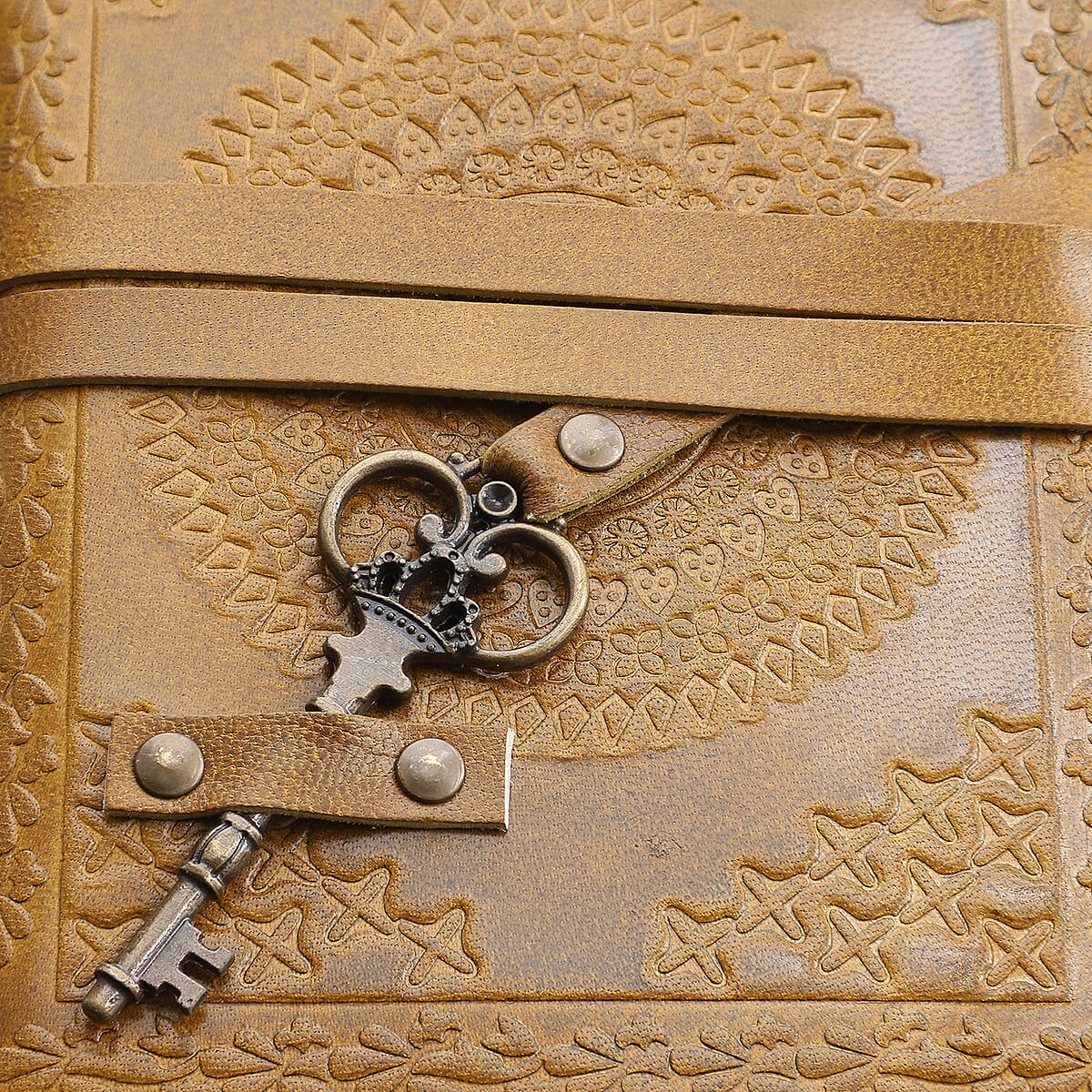 Handcrafted Tan Mandala Embossed Genuine Leather Journal With Hand Dyed & Handmade Papers image number 4