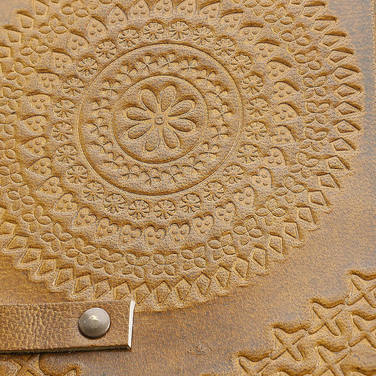 Handcrafted Tan Mandala Embossed Genuine Leather Journal With Hand Dyed & Handmade Papers image number 5