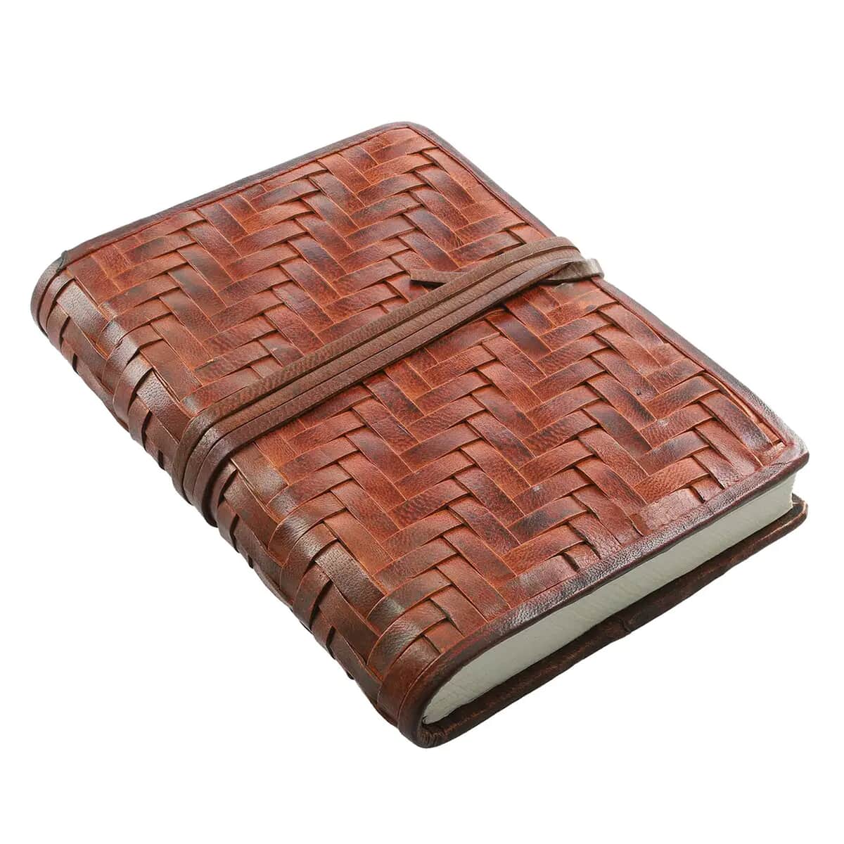 "Handcrafted 100% Genuine Leather Journal With Handmade Papers Size:7(L) x 5(W) Inches   Color: Brown" image number 0