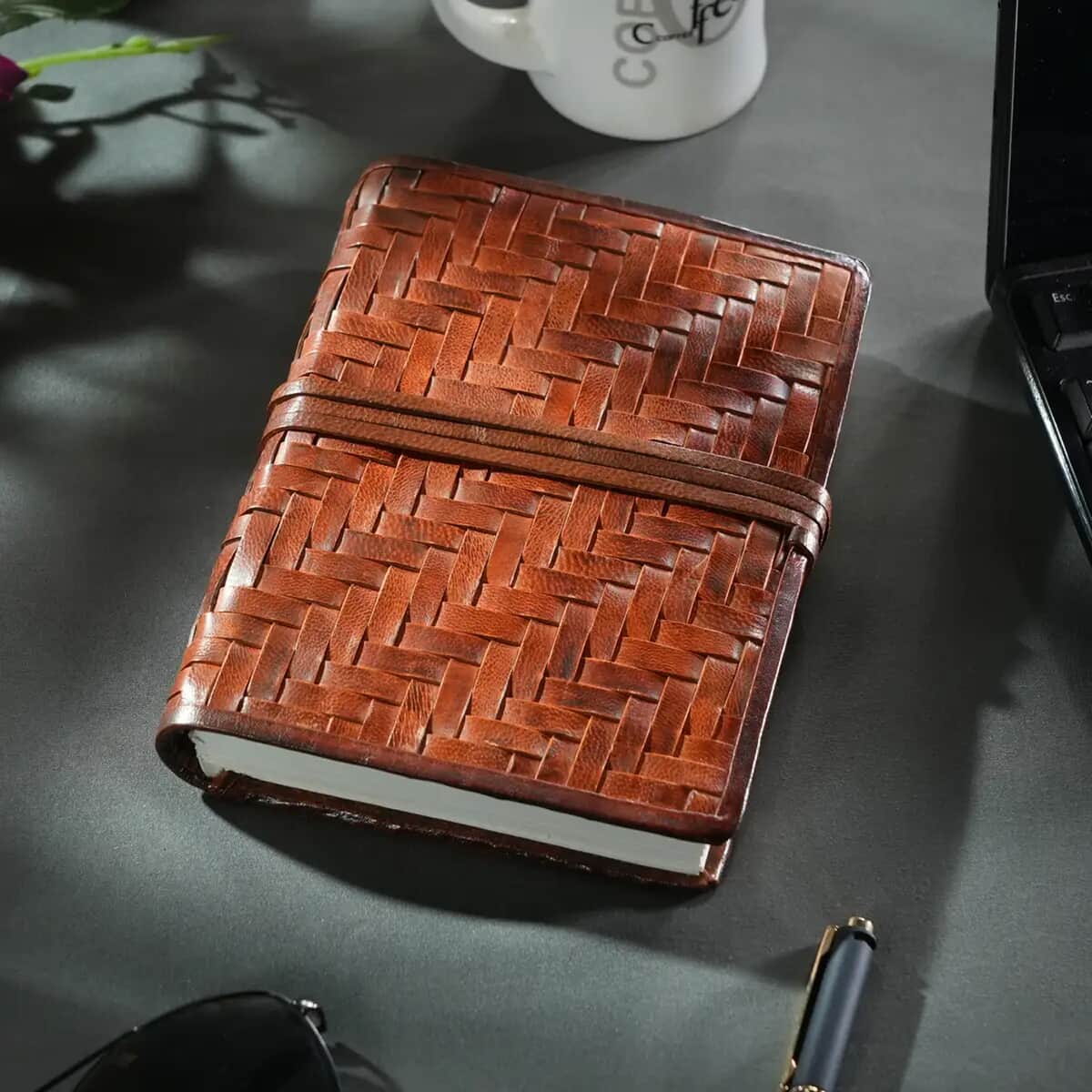 "Handcrafted 100% Genuine Leather Journal With Handmade Papers Size:7(L) x 5(W) Inches   Color: Brown" image number 1