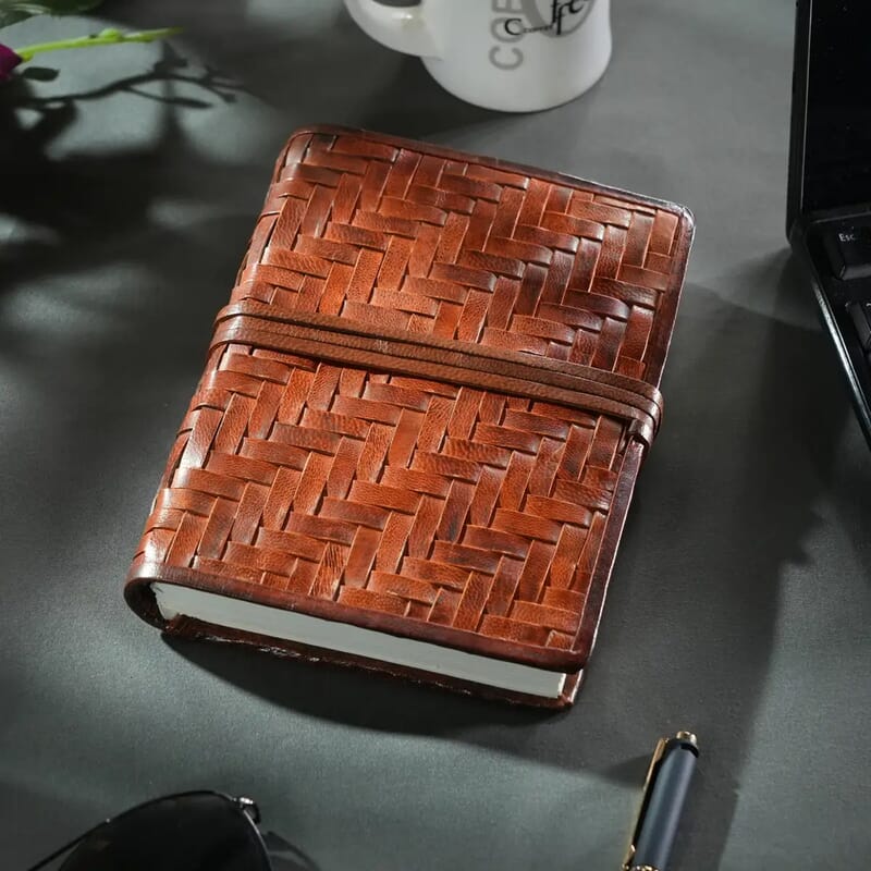 Handcrafted Brown Genuine Leather Journal With Handmade Papers