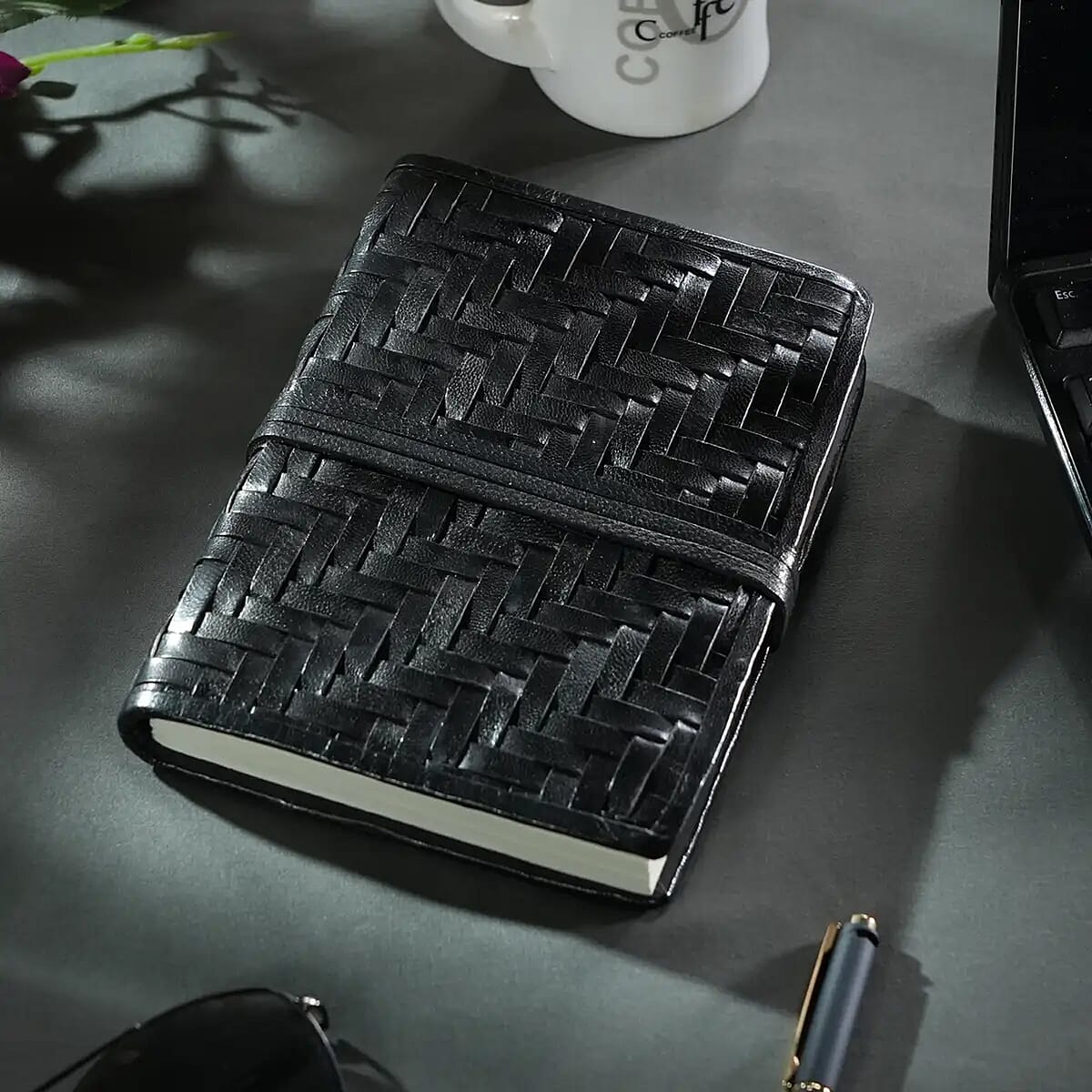 Handcrafted Black Genuine Leather Journal With Handmade Papers image number 1