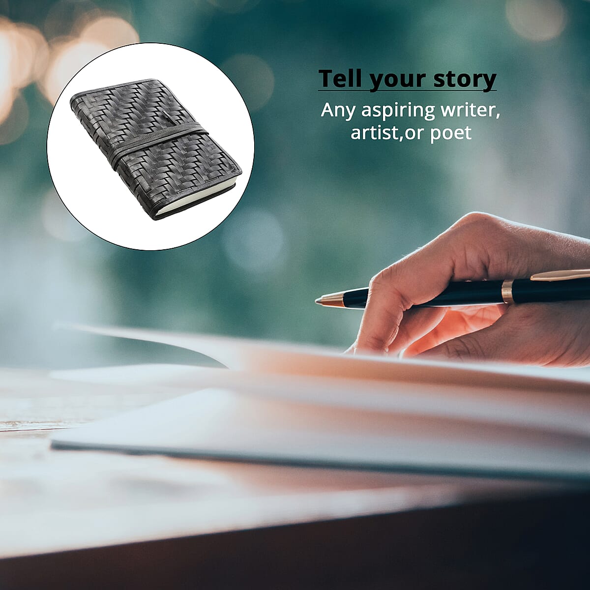 Handcrafted Black Genuine Leather Journal With Handmade Papers image number 2