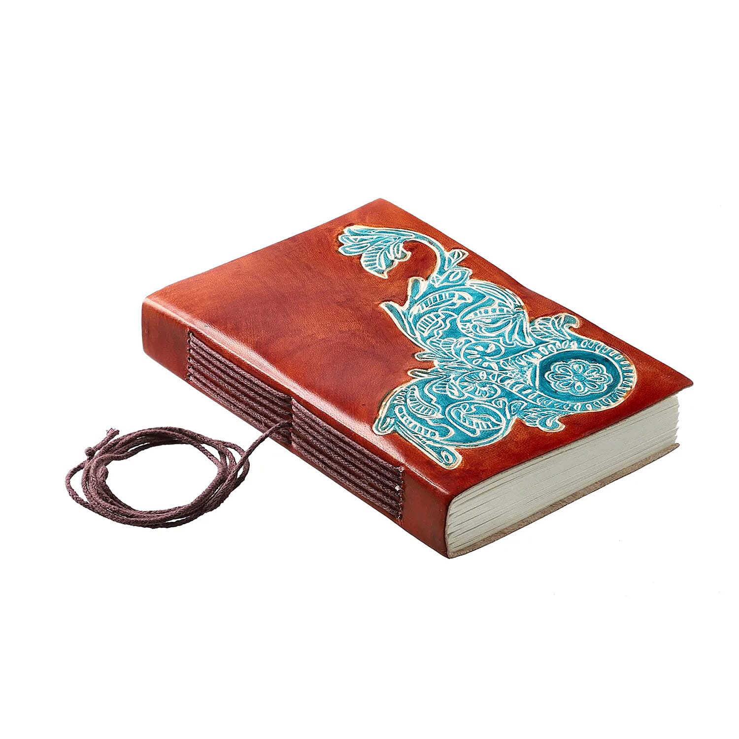 Hand Painted Brown Stitch Genuine Leather Journal With Handmade Papers