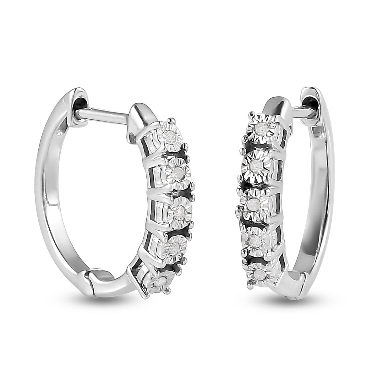 Diamond Accent Hoop Earrings in Platinum Over Sterling Silver 0.05 ctw