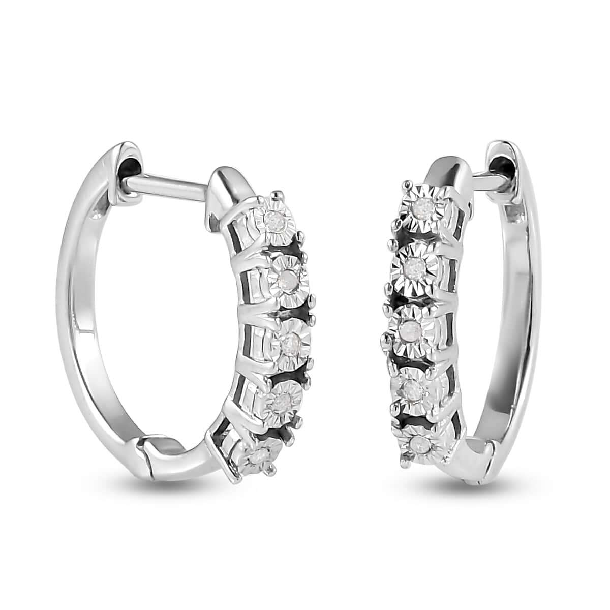 Diamond Accent Hoop Earrings in Platinum Over Sterling Silver 0.05 ctw image number 0