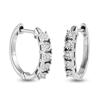 Diamond Accent Hoop Earrings in Platinum Over Sterling Silver 0.05 ctw