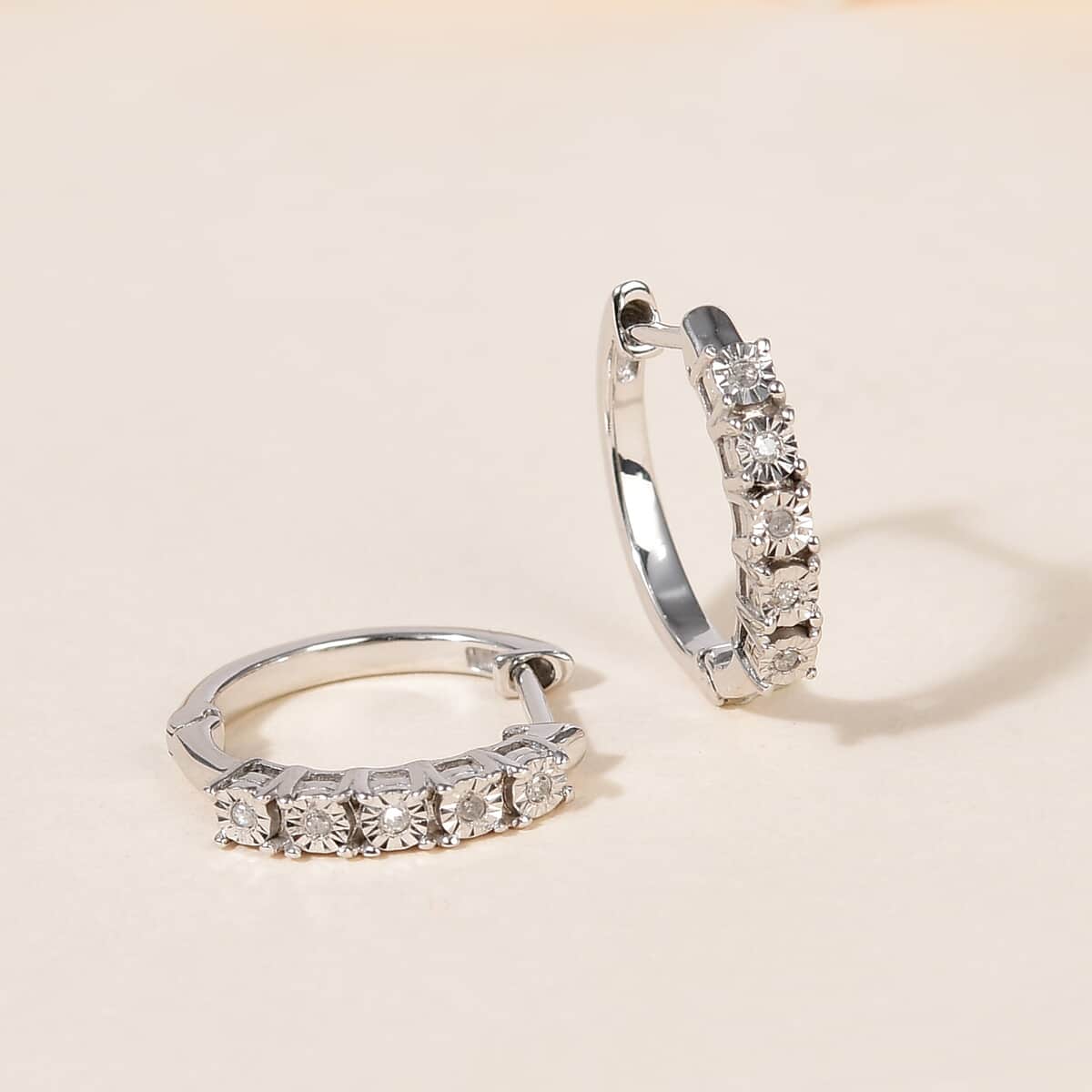 Diamond Accent Hoop Earrings in Platinum Over Sterling Silver 0.05 ctw image number 1