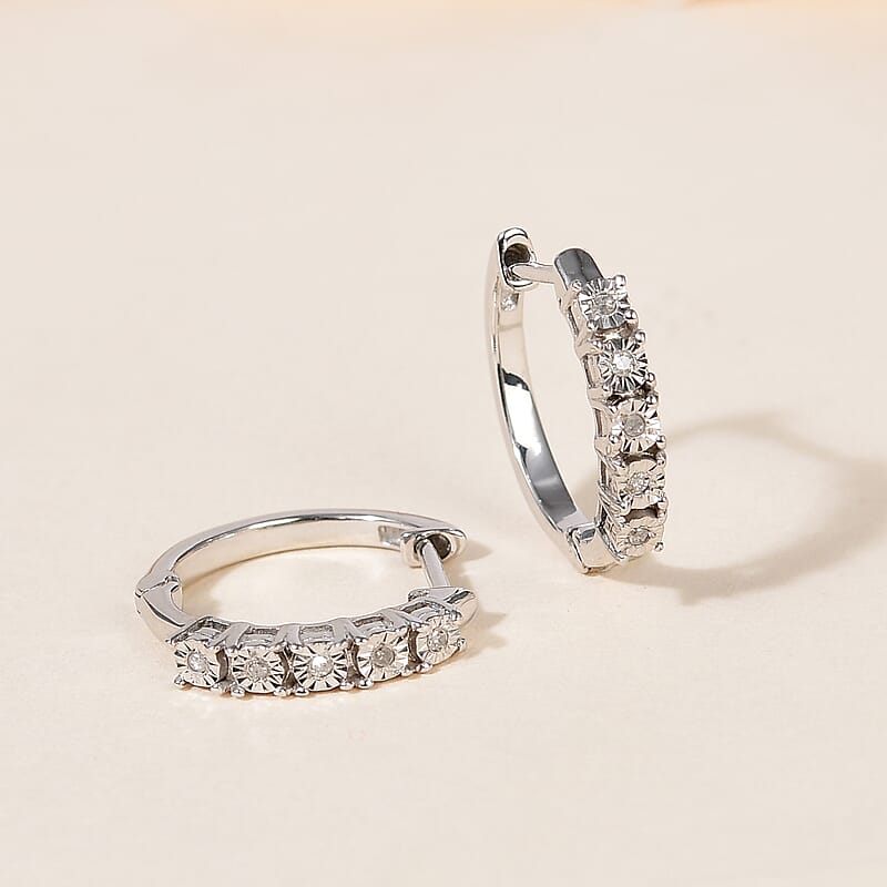 Diamond Accent Hoop Earrings in Platinum Over Sterling Silver 0.05 ctw