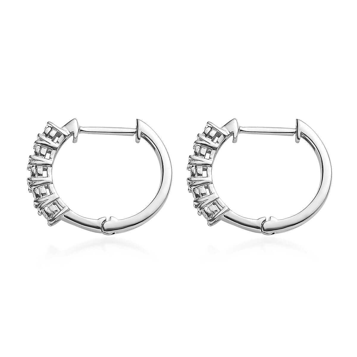 Diamond Accent Hoop Earrings in Platinum Over Sterling Silver 0.05 ctw
