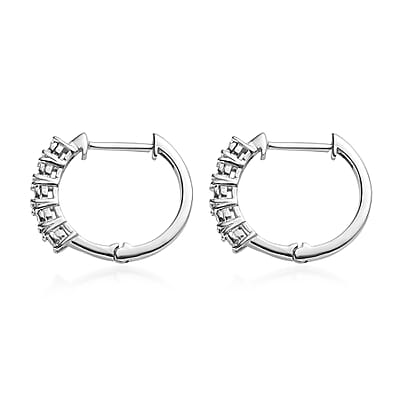 Diamond Accent Hoop Earrings in Platinum Over Sterling Silver 0.05 ctw