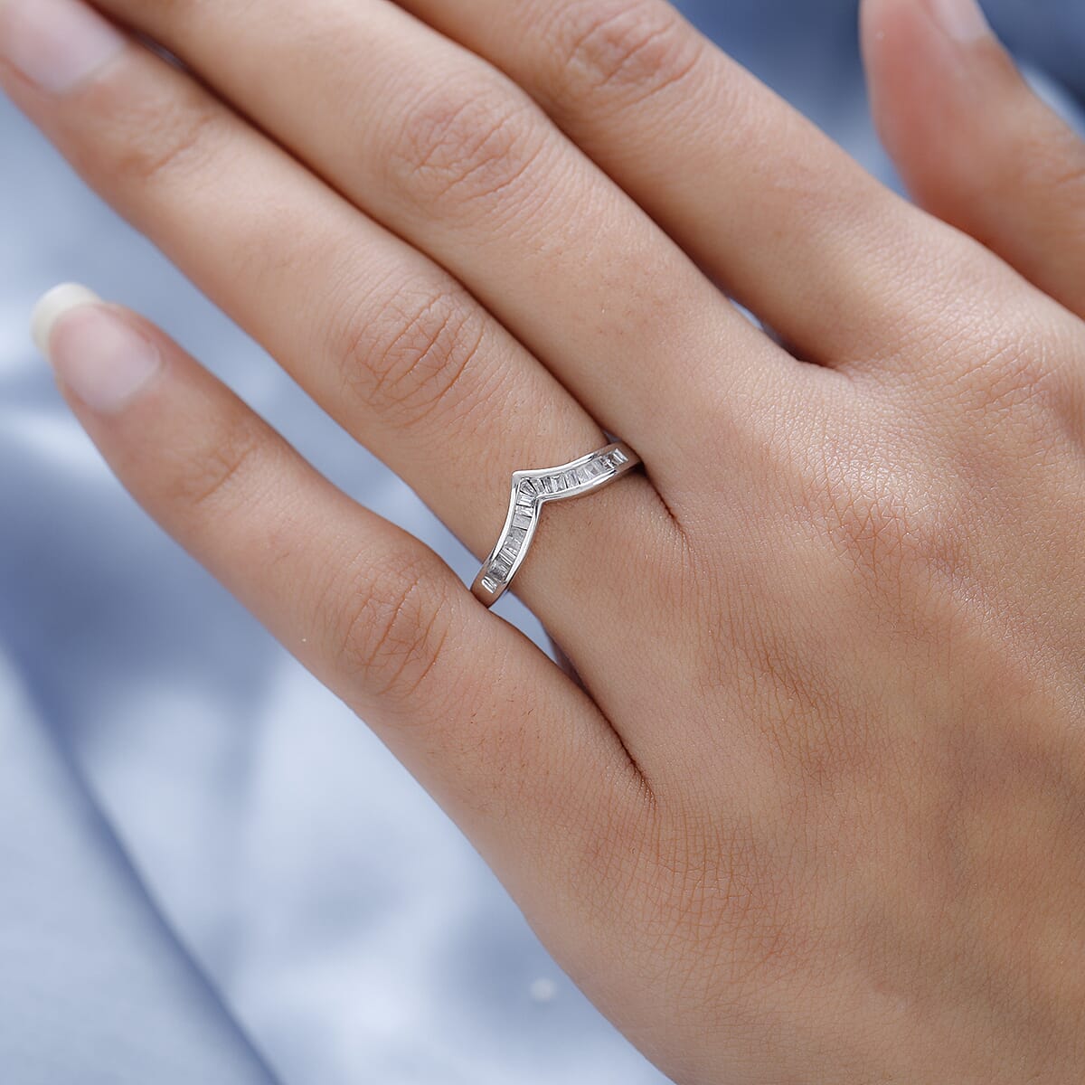 Diamond Wishbone Ring in Platinum Over Sterling Silver 0.25 ctw image number 2