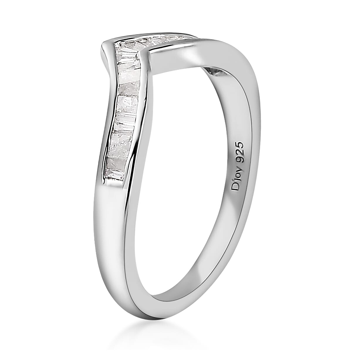 Diamond Wishbone Ring in Platinum Over Sterling Silver (Size 8.0) 0.25 ctw image number 3
