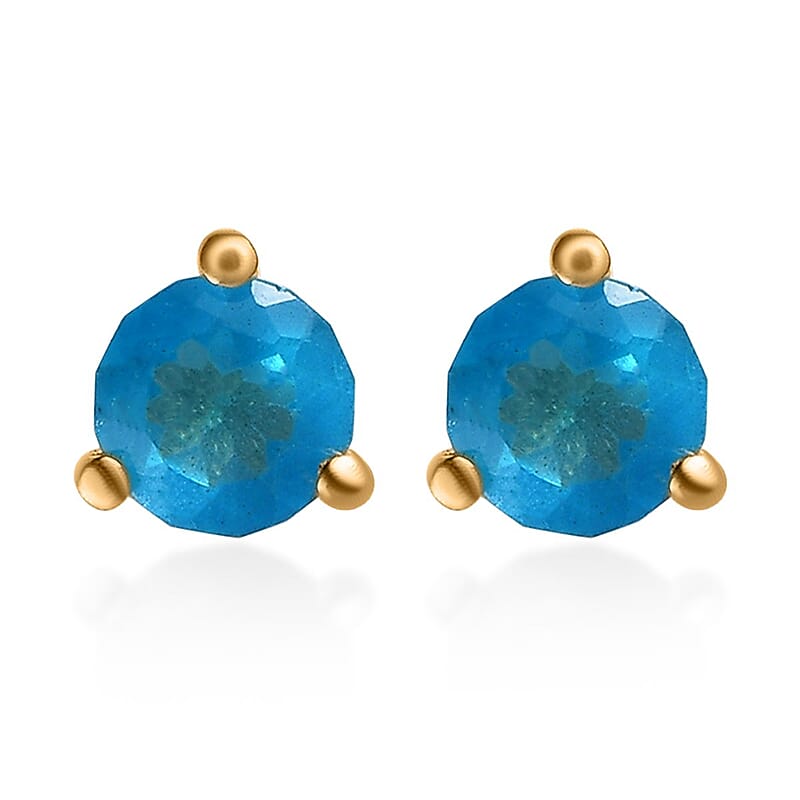 Malgache Neon Apatite Solitaire Stud Earrings in Vermeil Yellow Gold Over Sterling Silver 0.50 ctw