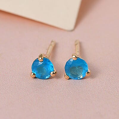 Malgache Neon Apatite Solitaire Stud Earrings in Vermeil Yellow Gold Over Sterling Silver 0.50 ctw