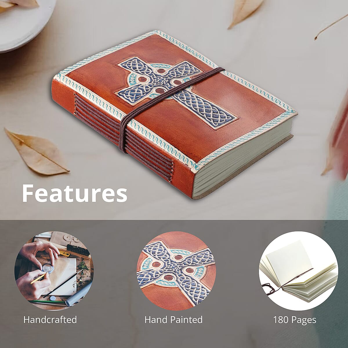 Hand Painted Brown Cross Genuine Leather Journal With Handmade Papers image number 2