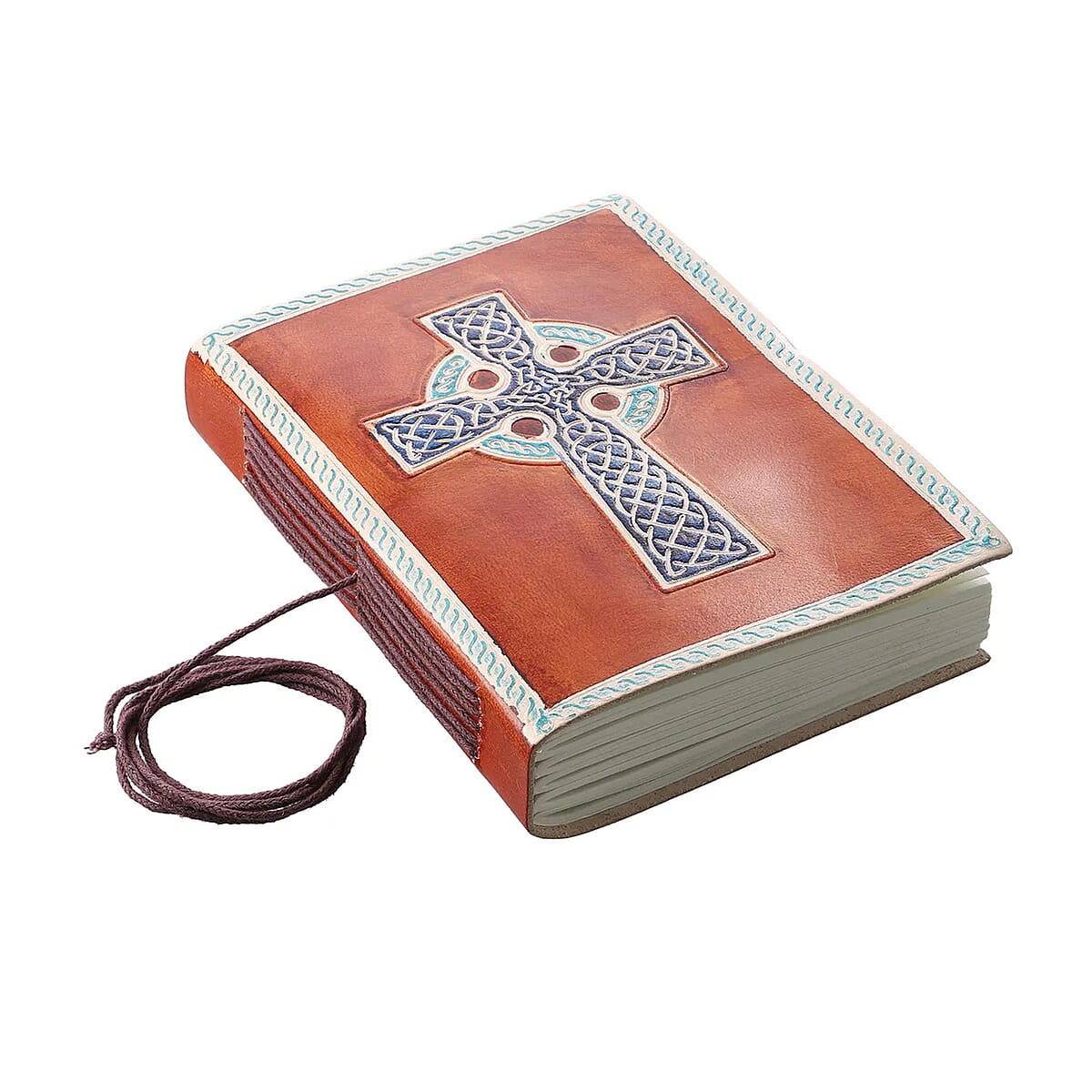 Hand Painted Brown Cross Genuine Leather Journal With Handmade Papers image number 4