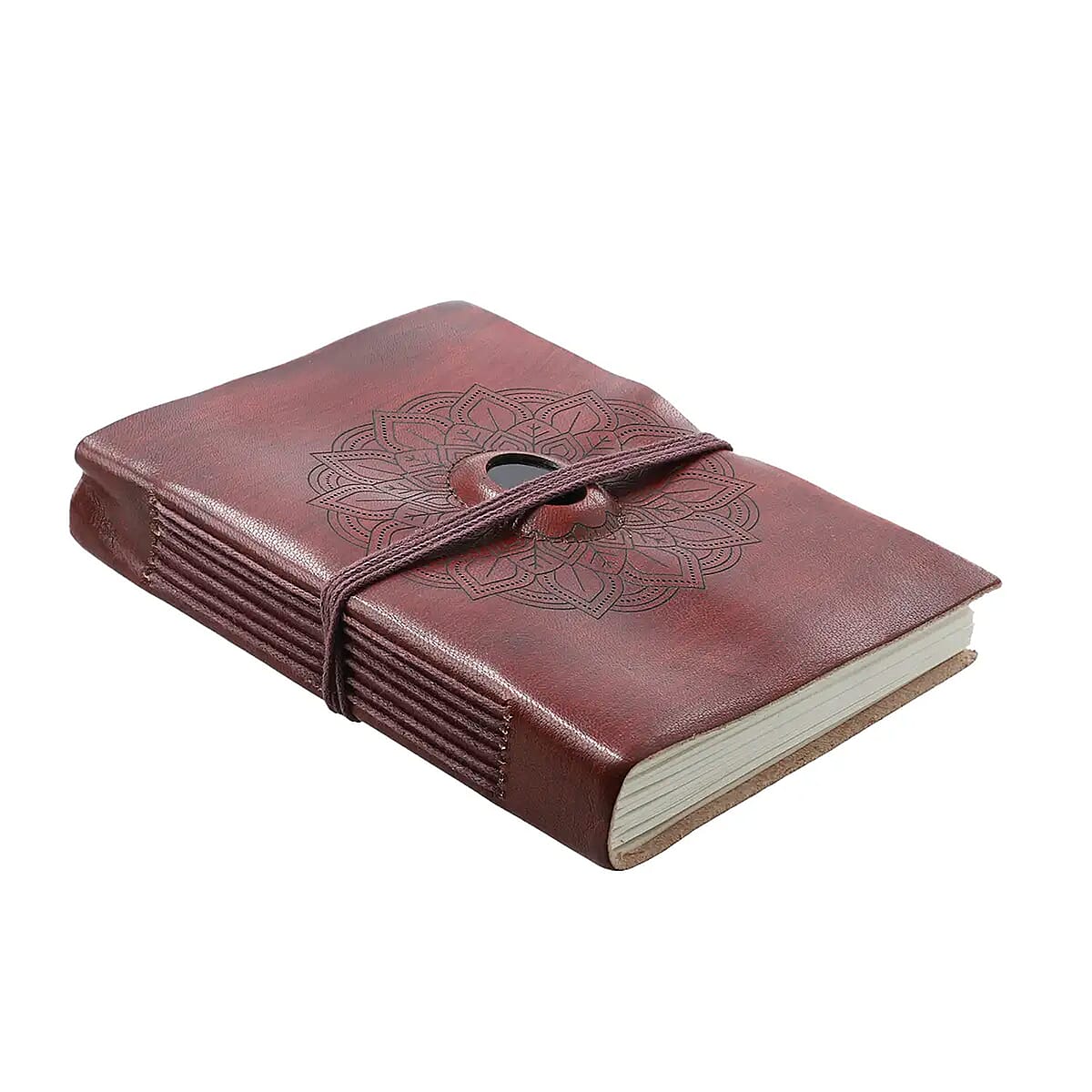 "Lasercut 100% genuine Leather Journal With Black Onyx Gemstone Size:7(L) x 5(W) Inches   Color: Brown" image number 0