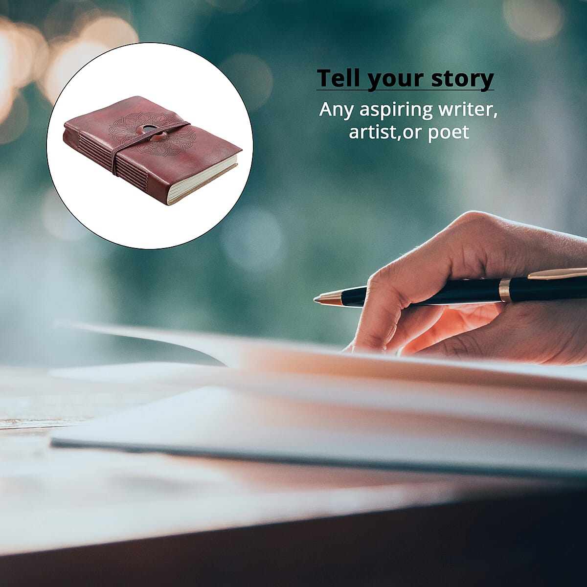 "Lasercut 100% genuine Leather Journal With Black Onyx Gemstone Size:7(L) x 5(W) Inches   Color: Brown" image number 2