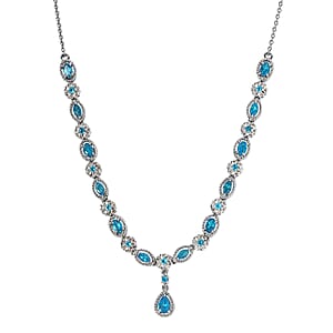 Malgache Neon Apatite and White Zircon Necklace 18 Inches in Platinum Over Sterling Silver 3.85 ctw