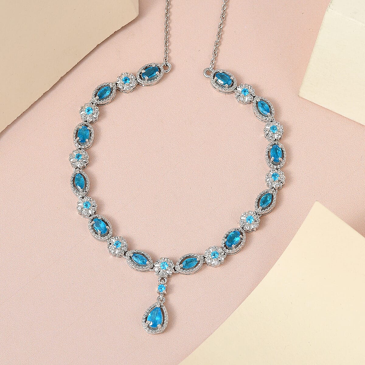 Malgache Neon Apatite and White Zircon Necklace 18 Inches in Platinum Over Sterling Silver 3.85 ctw image number 1