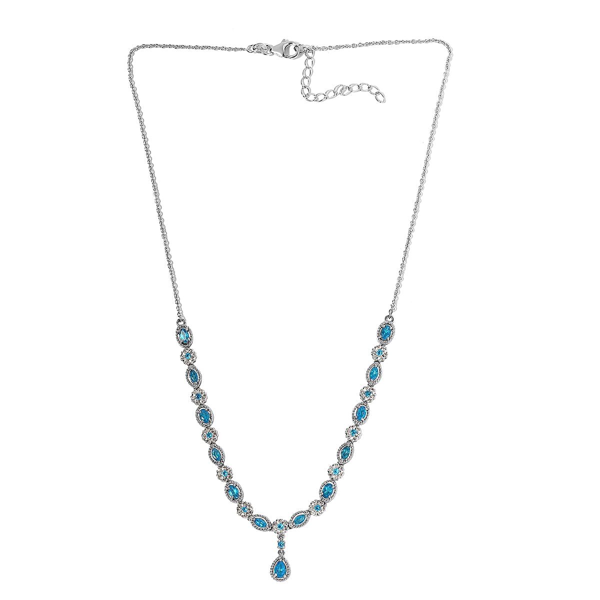 Malgache Neon Apatite and White Zircon Necklace 18 Inches in Platinum Over Sterling Silver 3.85 ctw image number 3