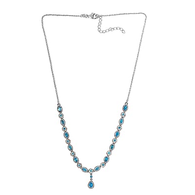 Malgache Neon Apatite and White Zircon Necklace 18 Inches in Platinum Over Sterling Silver 3.85 ctw