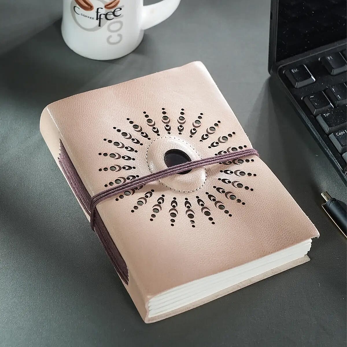 Brown Genuine Leather Journal With Jasper Gemstone image number 1