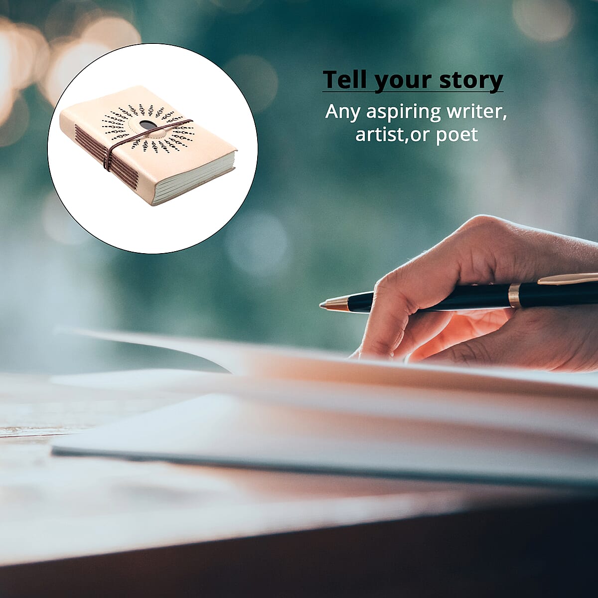 Brown Genuine Leather Journal With Jasper Gemstone image number 2