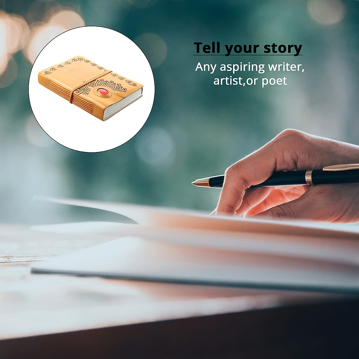 Brown Genuine Leather Journal With Red Agate Gemstone image number 2