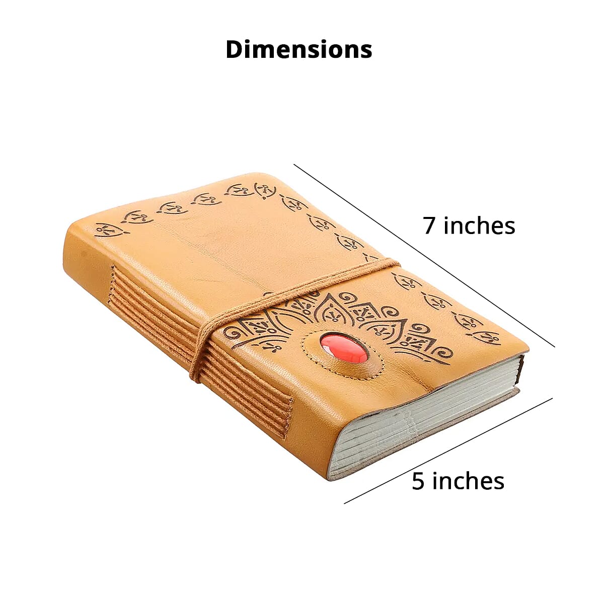 Brown Genuine Leather Journal With Red Agate Gemstone image number 4