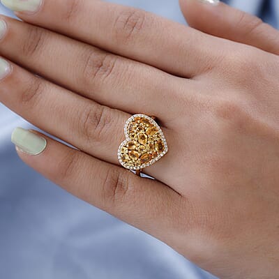 Viceroy Spessartine Garnet and Moissanite Heart Ring in Vermeil Yellow Gold Over Sterling Silver (Size 10.0) 2.65 ctw