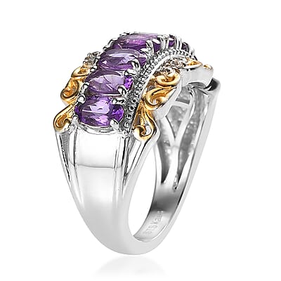 Karis Amethyst and White Zircon Ring in Platinum Bond and 18K Yellow Gold Plated (Size 10.0) 1.50 ctw