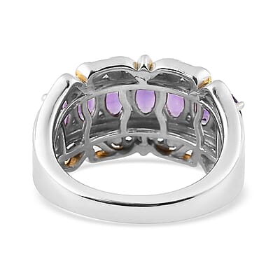 Karis Amethyst and White Zircon Ring in Platinum Bond and 18K Yellow Gold Plated (Size 10.0) 1.50 ctw