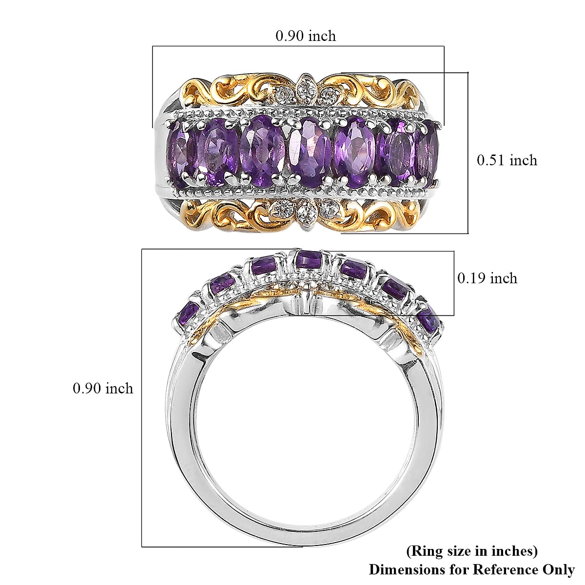 KARIS Amethyst and Natural White Zircon Ring in Platinum Bond and 18K Yellow Gold Plated 1.50 ctw image number 5