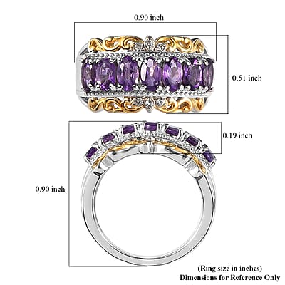 Karis Amethyst and White Zircon Ring in Platinum Bond and 18K Yellow Gold Plated (Size 10.0) 1.50 ctw