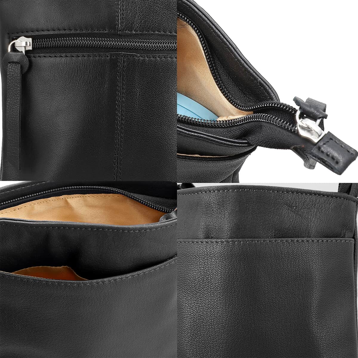 100% Genuine Leather Crossbody Bags  Size:7 L x 8.5 Hinch  Color: Black image number 5