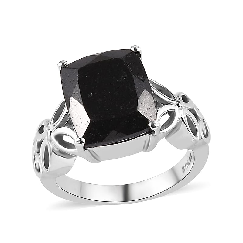 Australian Black Tourmaline Solitaire Ring in Stainless Steel (Size 10.0) 5.85 ctw