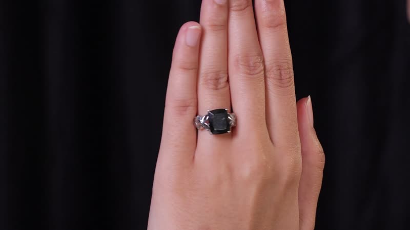 Australian Black Tourmaline Solitaire Ring in Stainless Steel 6.15 ctw