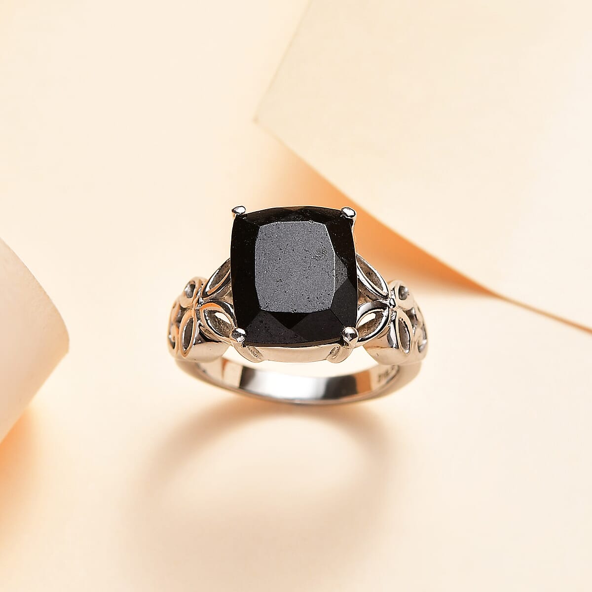 Australian Black Tourmaline Solitaire Ring in Stainless Steel 6.15 ctw image number 1