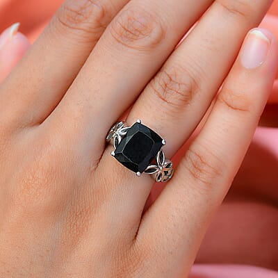 Australian Black Tourmaline Solitaire Ring in Stainless Steel (Size 10.0) 5.85 ctw