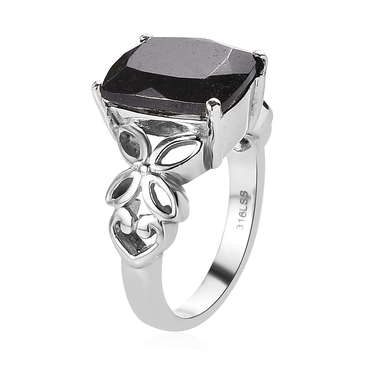 Australian Black Tourmaline Solitaire Ring in Stainless Steel 6.15 ctw image number 3
