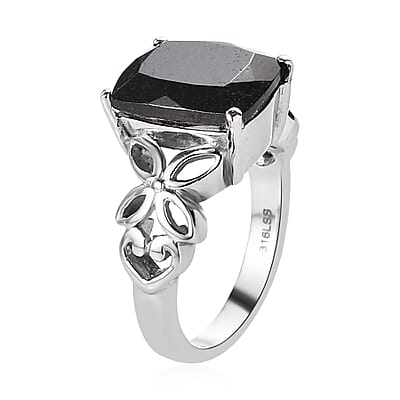 Australian Black Tourmaline Solitaire Ring in Stainless Steel (Size 10.0) 5.85 ctw