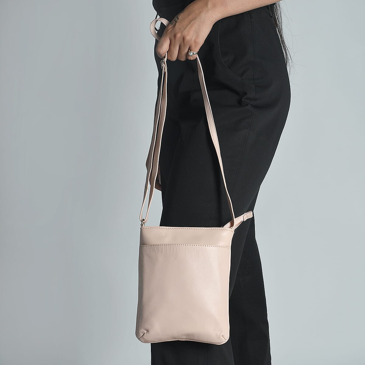 Peach Color Genuine Leather Crossbody Bag image number 1